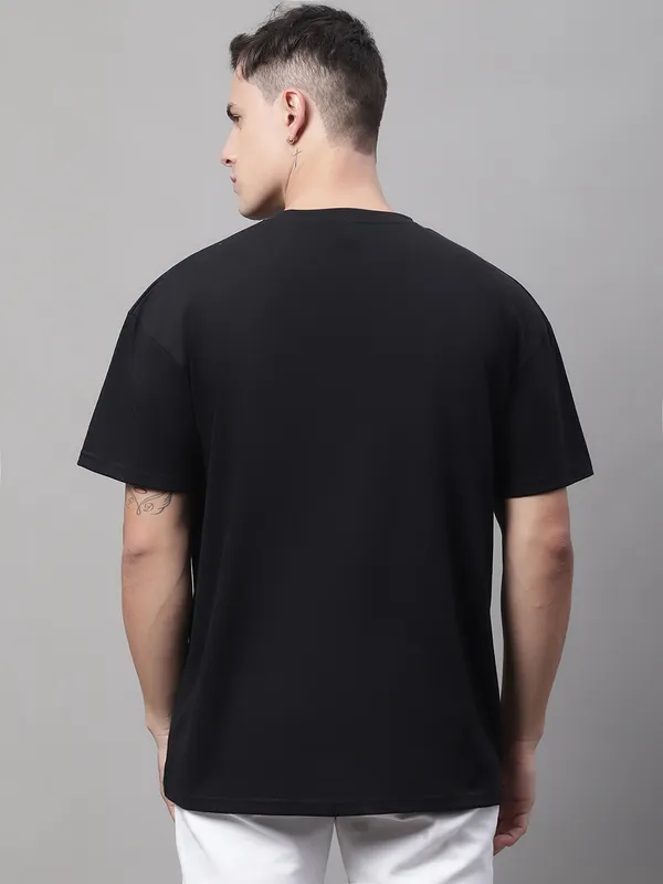 Black Cotton Printed Oversized T-Shirt For Men - Image 4