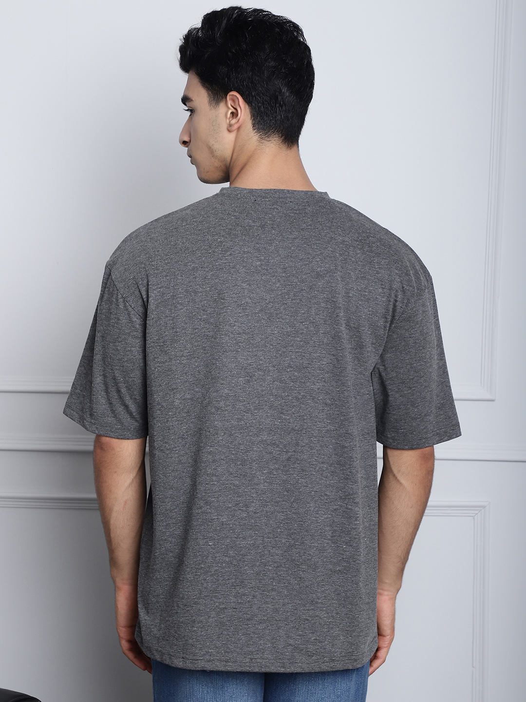 Dark Grey Cotton Printed Oversized T-Shirt For Men - Image 6