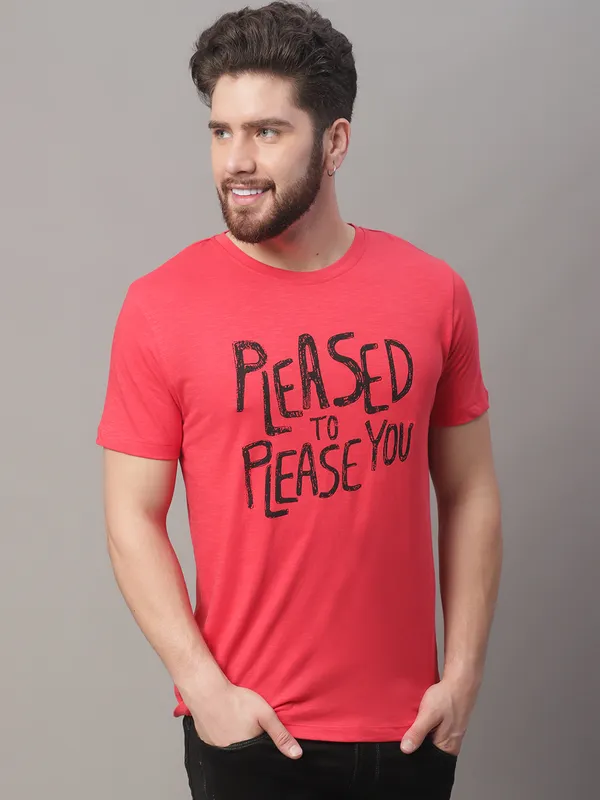 Red Cotton Printed Regular Fit T-Shirt For Men - Image 3