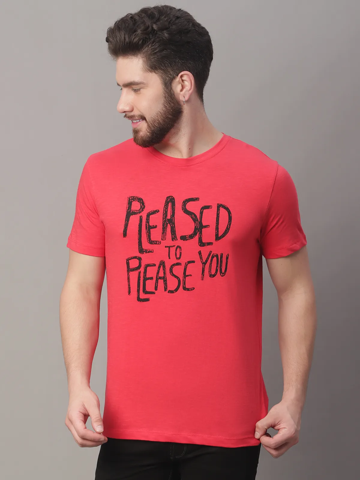 Red Cotton Printed Regular Fit T-Shirt For Men