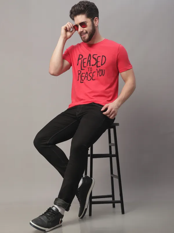 Red Cotton Printed Regular Fit T-Shirt For Men - Image 2