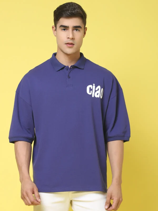 Navy Blue Cotton Printed Oversized T-Shirt For Men