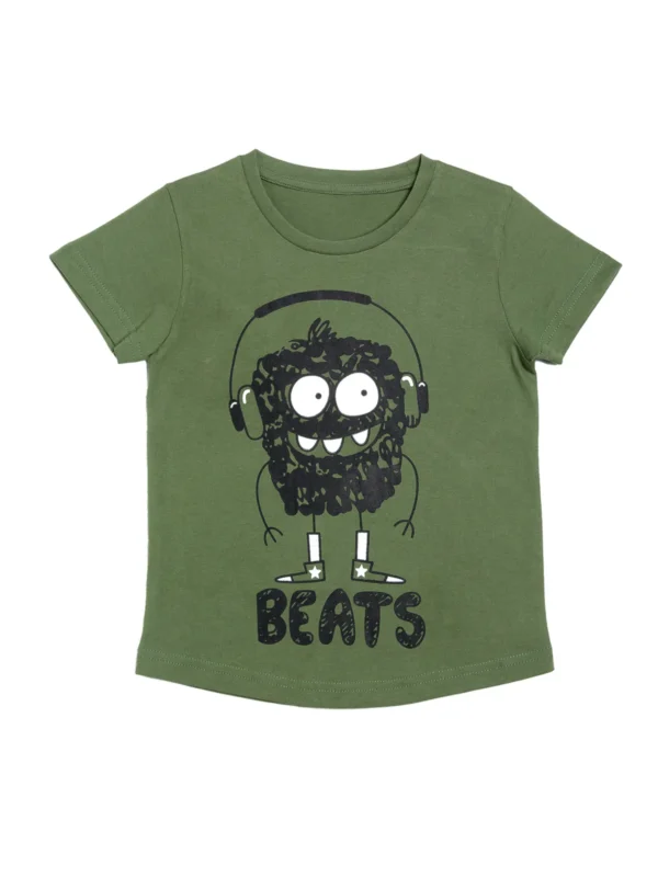 Door74 Unisex Green Monster Beats Printed Round Neck T-Shirt