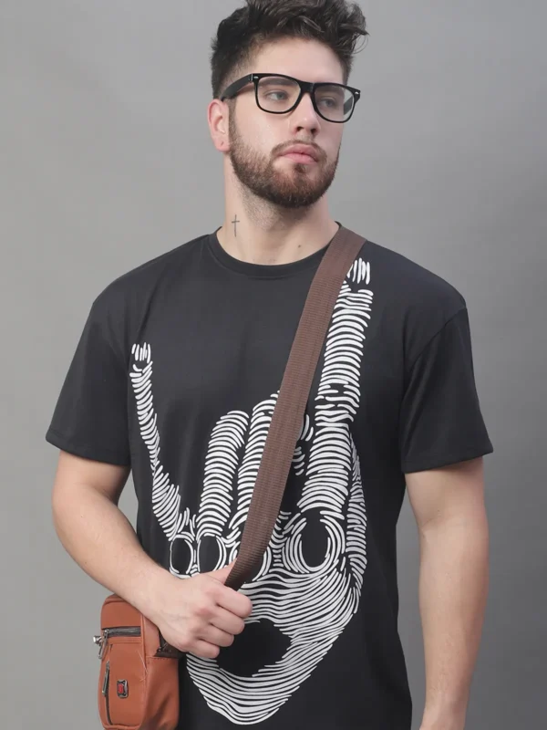 Black Cotton Printed Oversized T-Shirt For Men