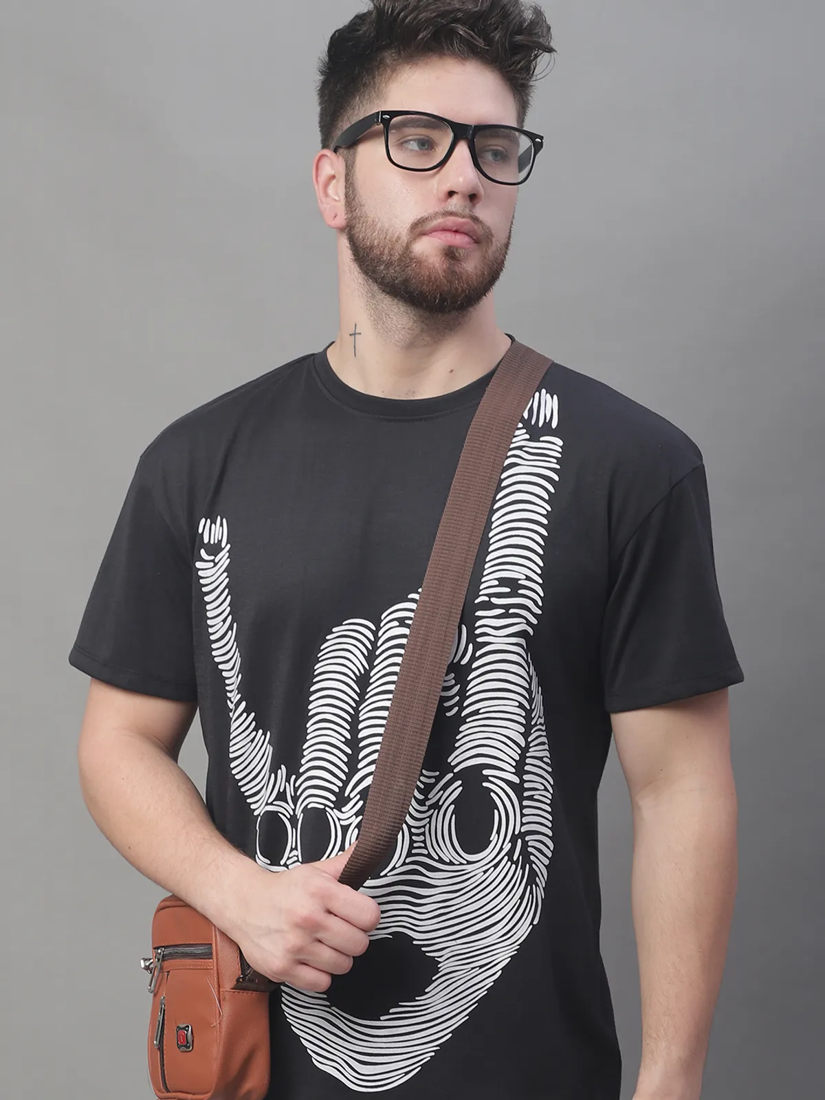 Black Cotton Printed Oversized T-Shirt For Men