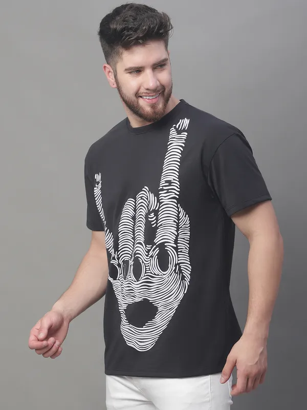Black Cotton Printed Oversized T-Shirt For Men - Image 3