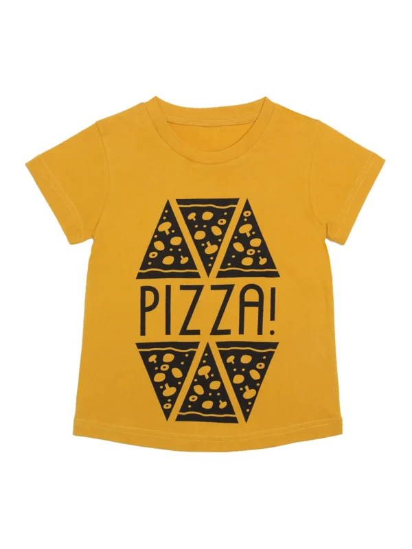 Door74 Unisex Yellow Pizza Printed Round Neck T-Shirt
