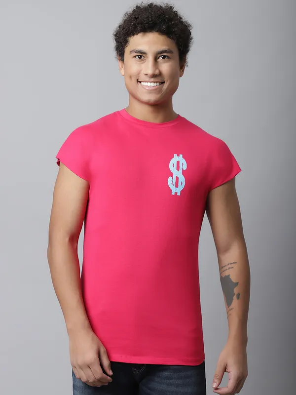 Pink Cotton Printed Regular Fit T-Shirt For Men - Image 5