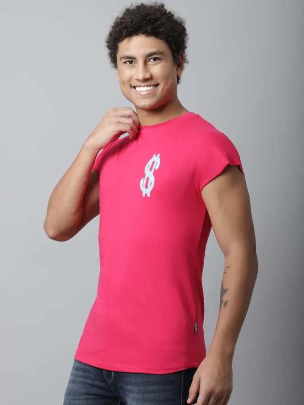 Pink Cotton Printed Regular Fit T-Shirt For Men