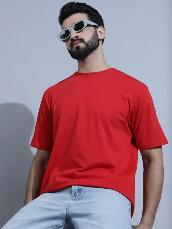 Red Cotton Solid Oversized T-Shirt For Men