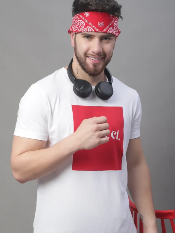 White Cotton Printed Regular Fit T-Shirt For Men
