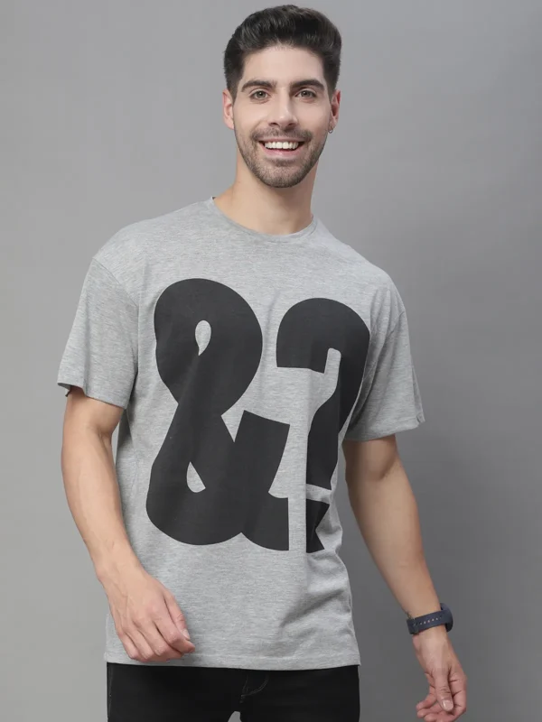 Grey Cotton Printed Oversized T-Shirt For Men