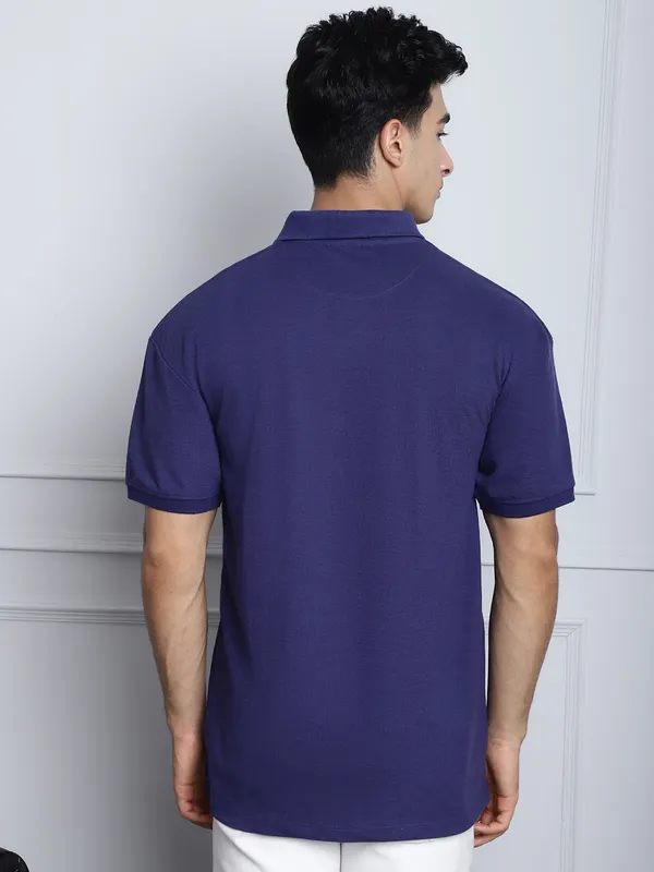 Navy Cotton Solid Oversized T-Shirt For Men - Image 3