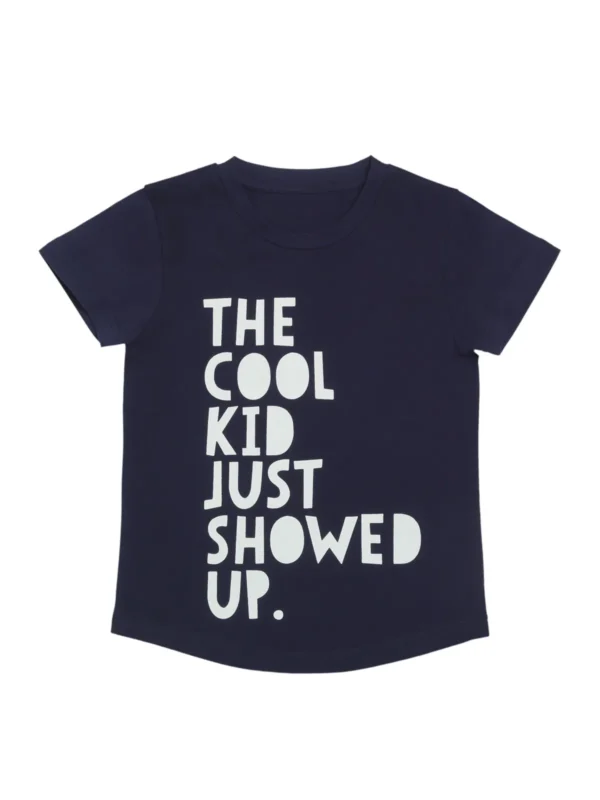 Door74 Unisex Navy Cool Kid Just Showed Up Printed Round Neck T-Shirt