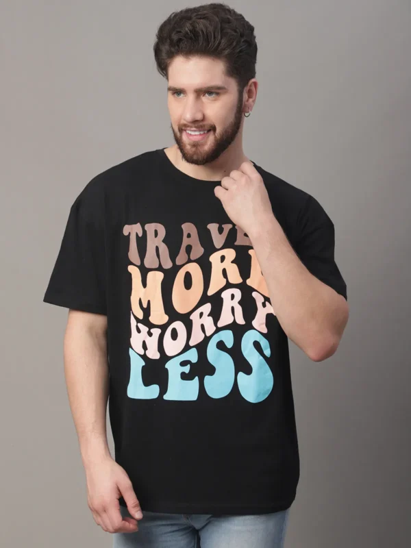 Black Cotton Printed Oversized T-Shirt For Men