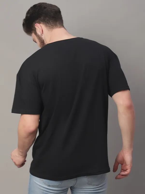 Black Cotton Printed Oversized T-Shirt For Men - Image 5
