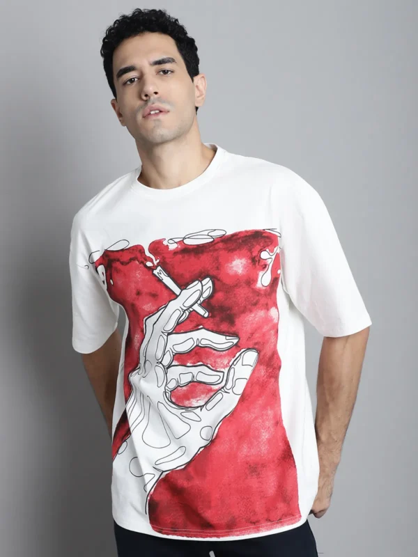 White Cotton Printed Oversized T-Shirt For Men
