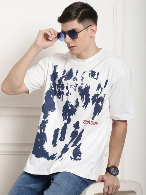 Off White Cotton Printed Oversized T-Shirt For Men