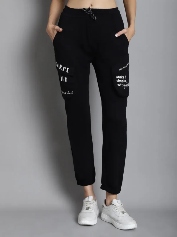 Black Cotton Printed Joggers For Women