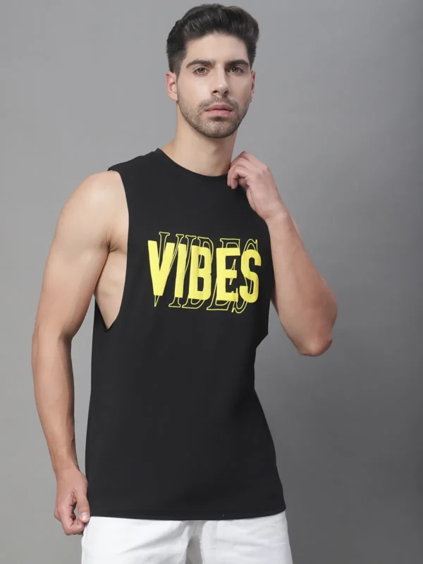 Door74 Vibes Printed Drop Armhole Black Vest
