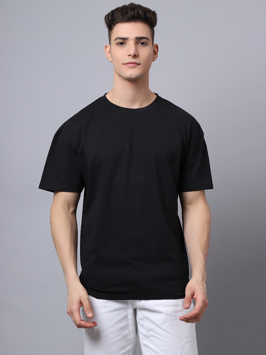 Men Black Typography Printed Oversized T-shirt