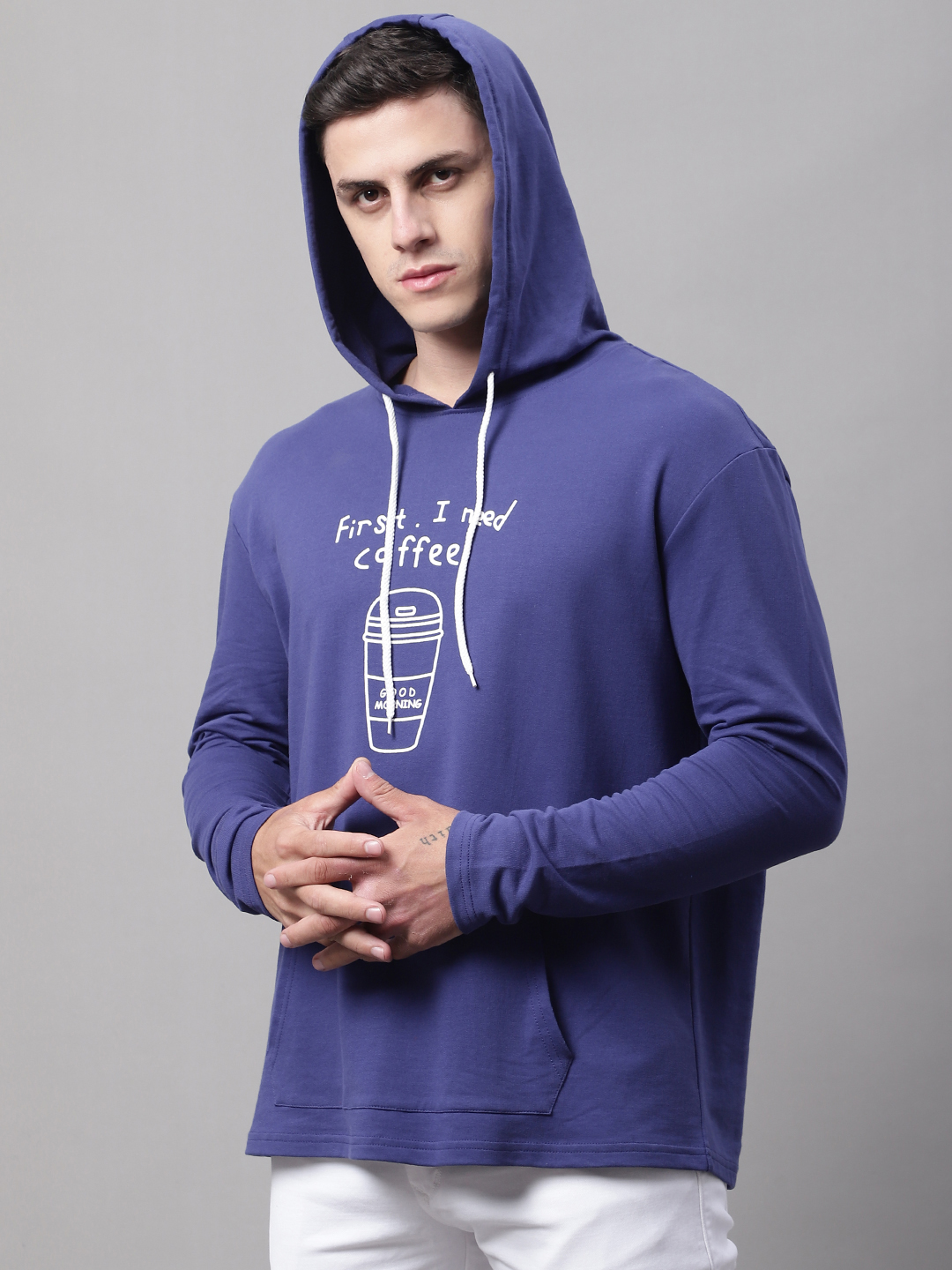 Men Typography Printed Hooded Sweatshirt - Image 7