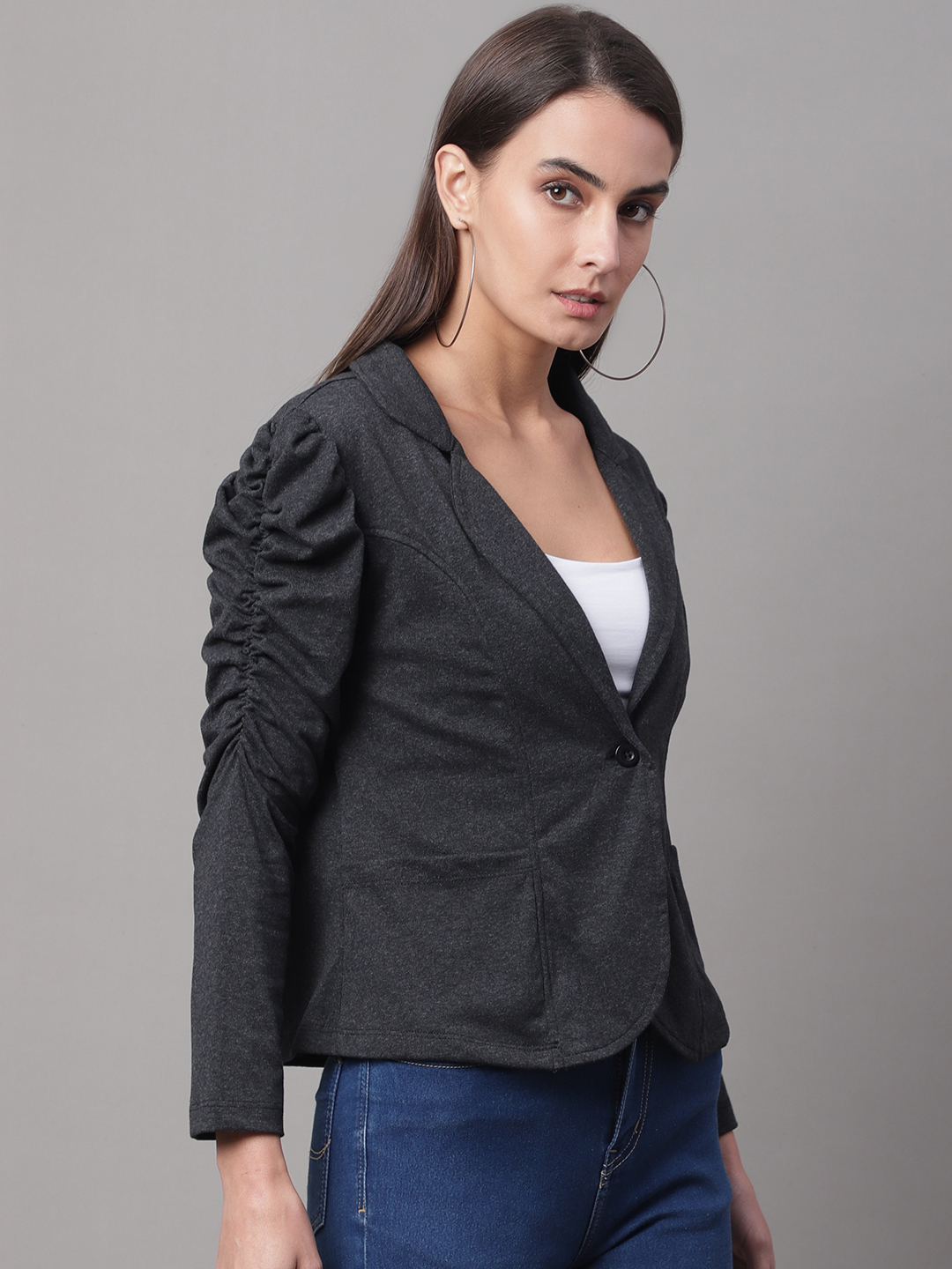 Women Black Solid Blazer - Image 3