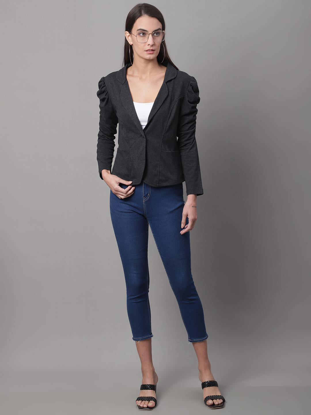 Women Black Solid Blazer - Image 2