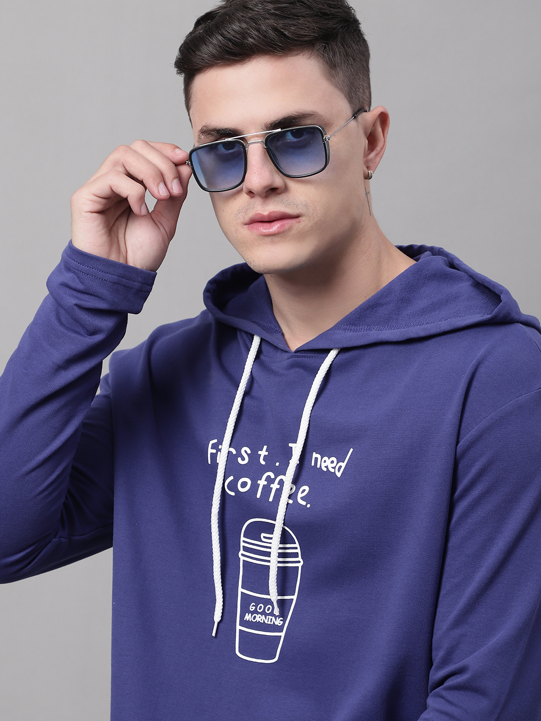 Men Typography Printed Hooded Sweatshirt - Image 3